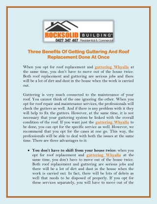 Three Benefits Of Getting Guttering And Roof Replacement Done At Once