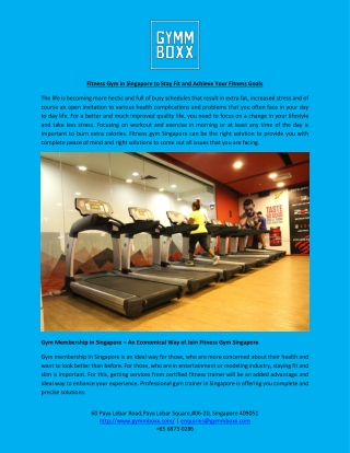 Fitness Gym in Singapore to Stay Fit and Achieve Your Fitness Goals