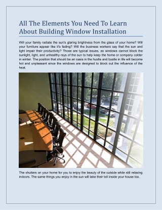 All The Elements You Need To Learn About Building Window Installation