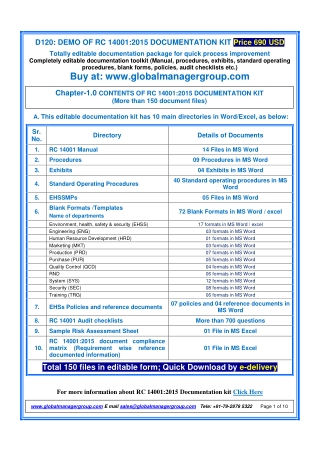 Latest RC 14001:2015 Documentation Kit - Free Download