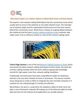 Why Data Cables are a Better Option to Meet Both Voice and Data Needs?