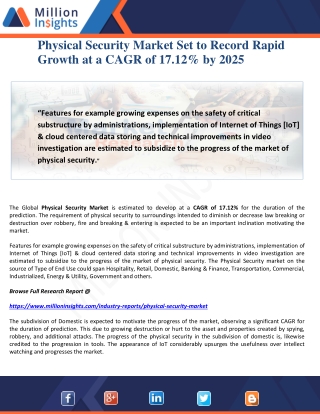 Physical Security Market Set to Record Rapid Growth at a CAGR of 17.12% by 2025