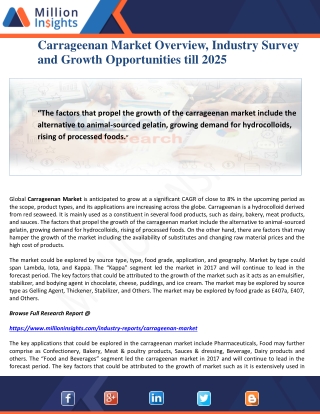 Carrageenan Market Overview, Industry Survey and Growth Opportunities till 2025