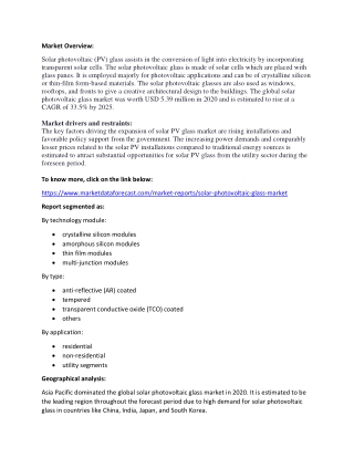 Solar Photovoltaic Glass Market Size and Growth Forecast Report 2020