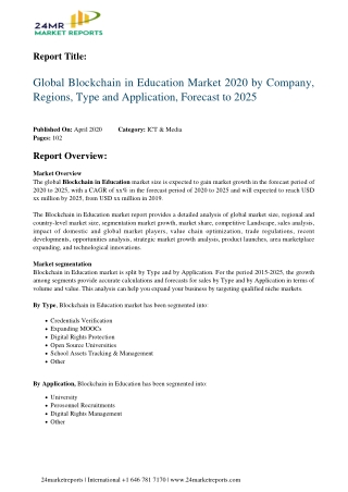 Blockchain in Education Market 2020 by Company, Regions, Type and Application, Forecast to 2025