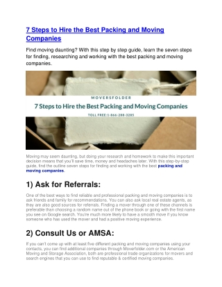 7 Steps to Hire the Best Packing and Moving Companies