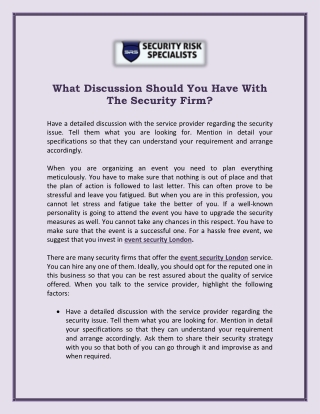 What Discussion Should You Have With The Security Firm?