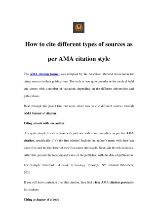 How to cite different types of sources as per AMA citation style