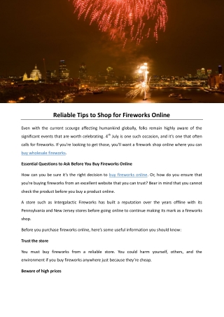 Reliable Tips to Shop for Fireworks Online