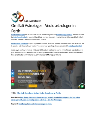 Vedic astrologer in Perth - Om Kali Astrologer: