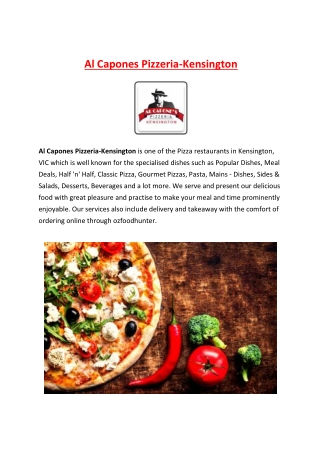 Al Capones Pizzeria Kensington Menu, VIC - 15% Off