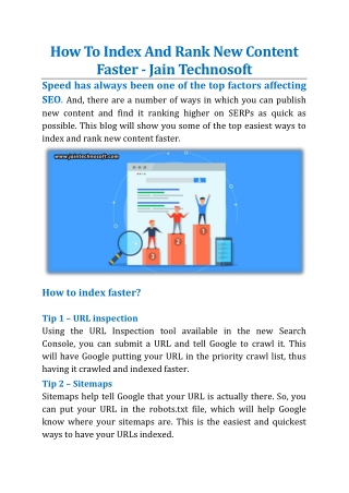 How To Index And Rank New Content Faster - Jain Technosoft