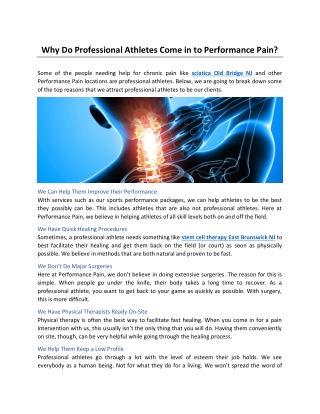 Why Do Professional Athletes Come in to Performance Pain?