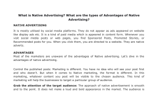 What is Native Advertising? What is types of advantages of Native Advertising?