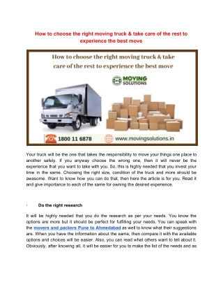 How to choose the right moving truck & take care of the rest to experience the best move