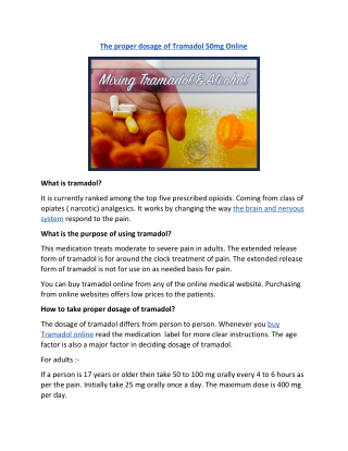 The proper dosage of Tramadol 50mg Online