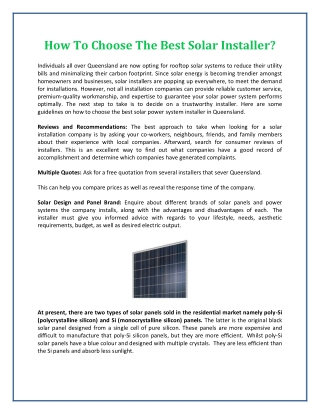 How To Choose The Best Solar Installer?