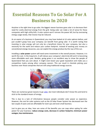 Essential Reasons To Go Solar For A Business In 2020