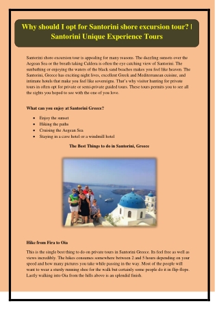 Plan for Stupendous Santorini Sightseeing ToursEarly & Enjoy