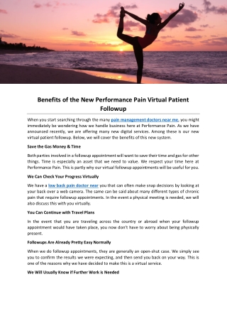 Benefits of the New Performance Pain Virtual Patient Followup
