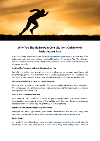 Why You Should Do Pain Consultations Online with Performance Pain
