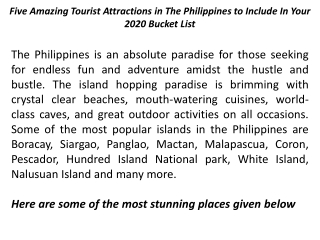 Five Amazing Tourist Attractions in The Philippines to Include In Your 2020 Bucket List