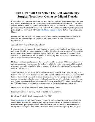 Exactly How Will You Opt For The Best Ambulatory Surgical Treatment Center At Miami