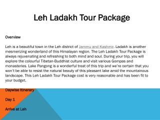 Leh Ladakh Tour Package