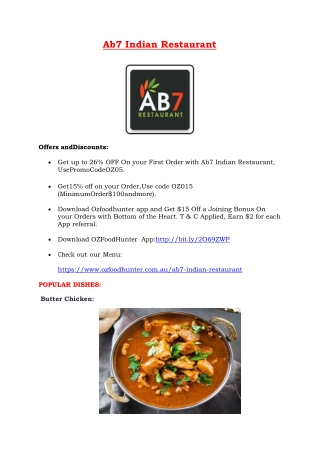 26% Off - Ab7 Indian Restaurant Kingswood, NSW