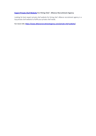 Expert Private Chef Website For Hiring Chef - Alliance Recruitment Agency