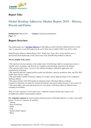 Roofing Adhesives Expand with Significant CAGR During 2019 2024
