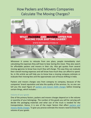 How Packers and Movers Companies Calculate The Moving Charges?