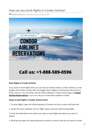 Condor Airlines Reservations