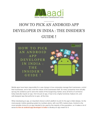 HOW TO PICK AN ANDROID APP DEVELOPER IN INDIA : THE INSIDER’S GUIDE