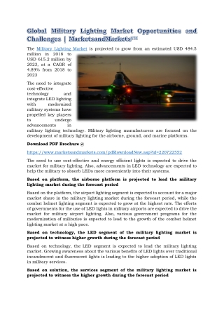 Global Military Lighting Market Opportunities and Challenges | MarketsandMarkets™