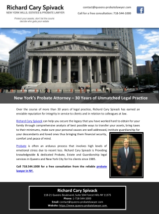 New York’s Probate Attorney – 30 Years of Unmatched Legal Practice