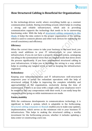 How Structured Cabling is Beneficial for Organizations