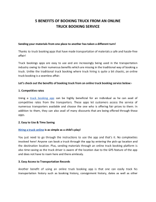 5 BENEFITS OF BOOKING TRUCK FROM AN ONLINE TRUCK BOOKING SERVICE