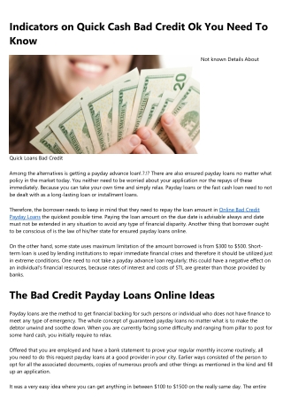 Indicators on Quick Cash Bad Credit Ok You Should Know