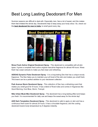 Best Long Lasting Deodorant For Men