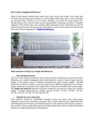 How To Buy A Single Bed Mattress?