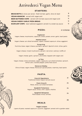 Arrivederci New Vegan Menu