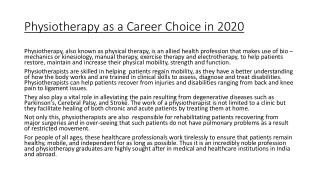 Physiotherapy as a Career Choice in 2020