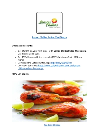 5% Off - Lemon Chillies Indian Thai Nonya - Thai takeaway Runcorn, Qld