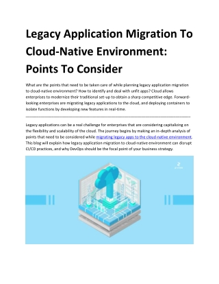 Legacy Application Migration To Cloud-Native Environment: Points To Consider