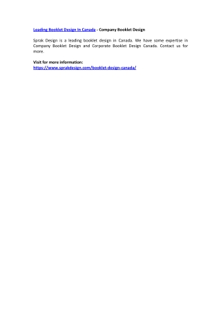 Leading Booklet Design In Canada - Company Booklet Design