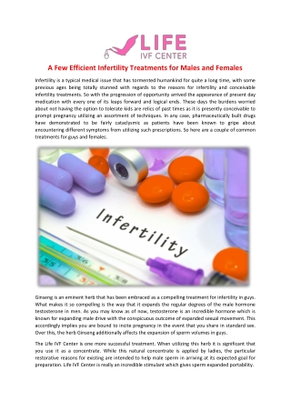 A Few Efficient Infertility Treatments for Males and Females
