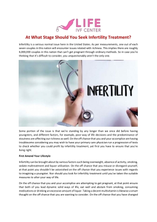 At What Stage Should You Look For Infertility Treatment?