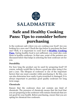 Safe and Healthy Cooking Pans: Tips to consider before purchasing