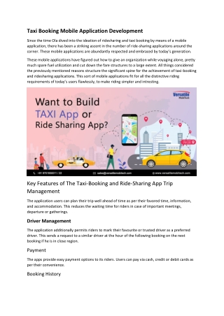 Taxi booking mobile application development company